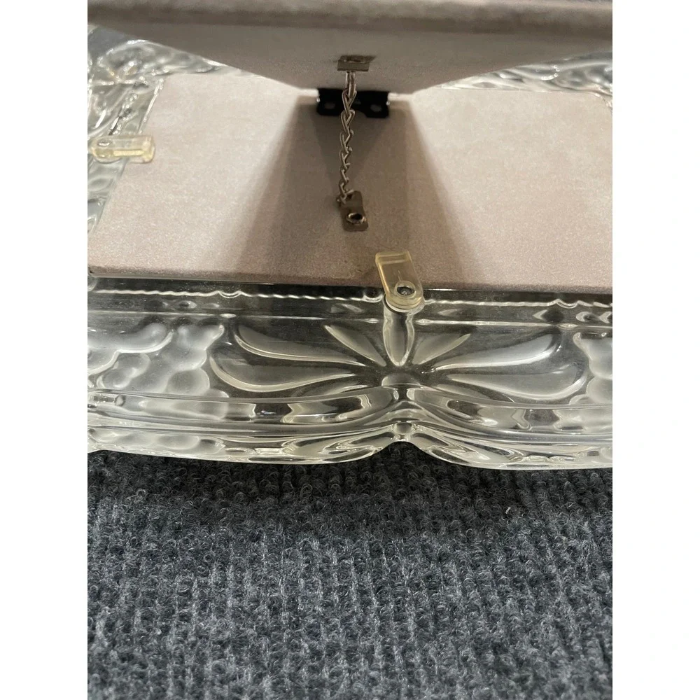 Vintage Frosted Glass Double Picture Frame Grape Vine Relief Tabletop Ornate